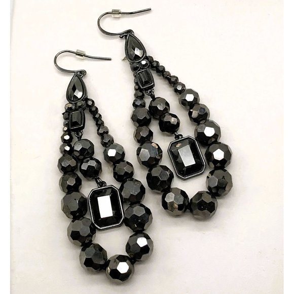 ABS Allen Schwartz NWOT Gray Sparkly Drop Chandelier Earrings Grey Smoke NWOT - Picture 1 of 8